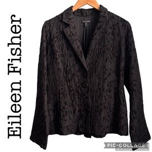 Eileen Fisher One Button Black Textured Blazer Size S
